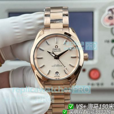 VS+ Factory Swiss Replica Omega Seamaster Aqua Terra 150M Rose Gold Ladies' Watch 